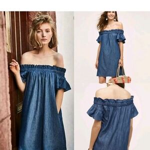 A&M Chic Off-Shoulder Denim Midi Dress Size L